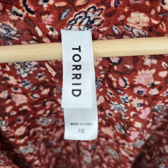 Torrid Red Floral Open Viscose Open Ruana Kimono Boho Cardigan Size 1x/2x - Picture 3 of 15